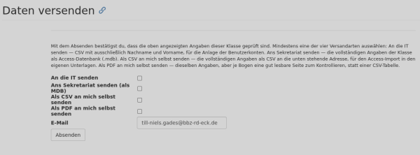Screenshot: Versand-Abschnitt mit den vier Versandarten